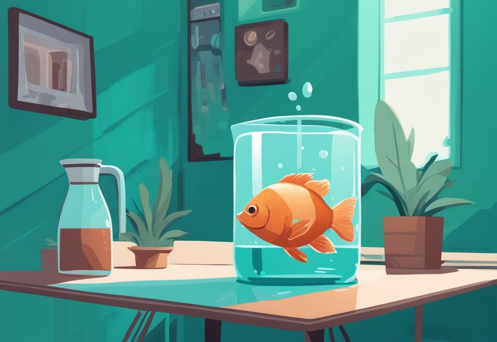 Modern digital painting illustration of a fish tank filled with water alongside a gallon jug, symbolizing its capacity measurement, ideal for answering how many gallons is my fish tank.