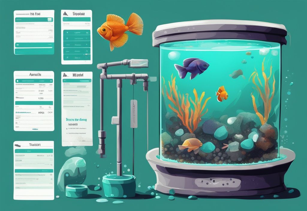 Modern digital painting of various fish tank gravel cleaners with scorecards, showcasing ratings and reviews, highlighting the best fish tank gravel cleaner review.