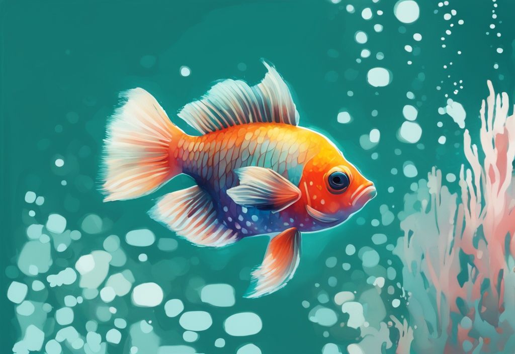 Modern digital painting of a vibrant fish tank with teal theme and white spots on the glass surface.