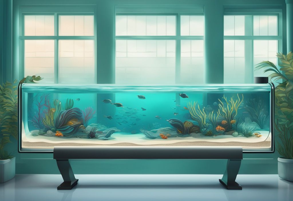 Modern digital painting of a sleek best aquarium wave maker in a teal-themed marine aquarium creating soft ripples.