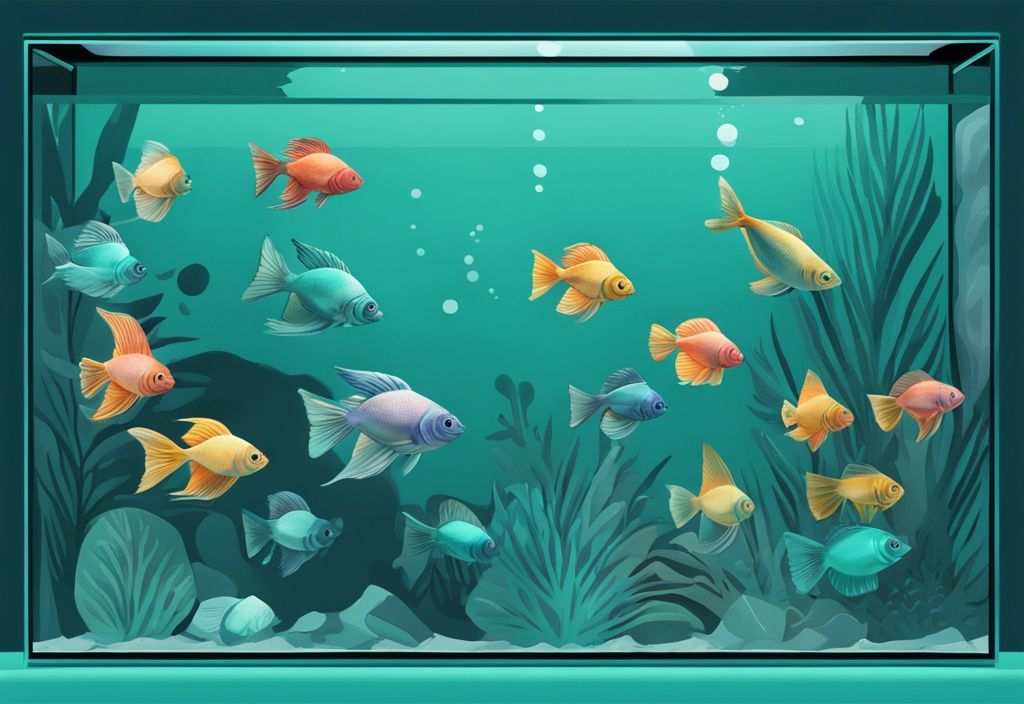 Modern digital painting of a teal-themed aquarium with Betta fish, Guppies, and Tetras in a 3-gallon tank.