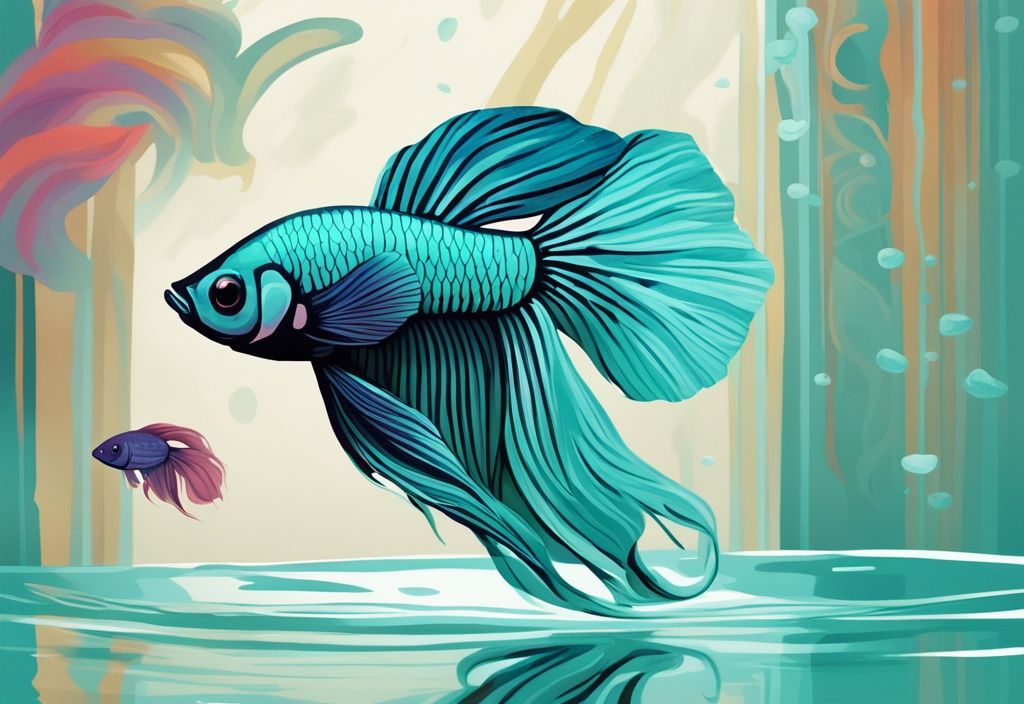 Modern digital painting of a Betta fish in a teal-themed aquarium.