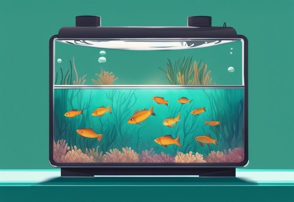 Modern digital painting of colorful fish in a teal-themed 5-gallon tank, showcasing the best fish for a 5 gallon tank in a vibrant aquatic setting.