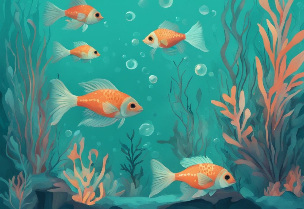 Modern digital painting of beginner-friendly fish in a decorative teal-themed tank.