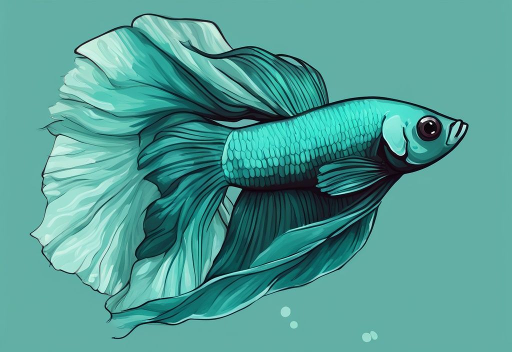 Teal-themed digital painting of a lethargic Betta fish in tank, showing pre-death behavior.