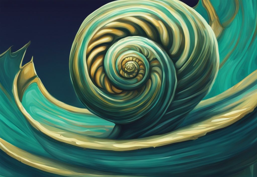 Close-up digital painting of a Pagoda Snail with a teal color theme, highlighting its spiral shell structure.